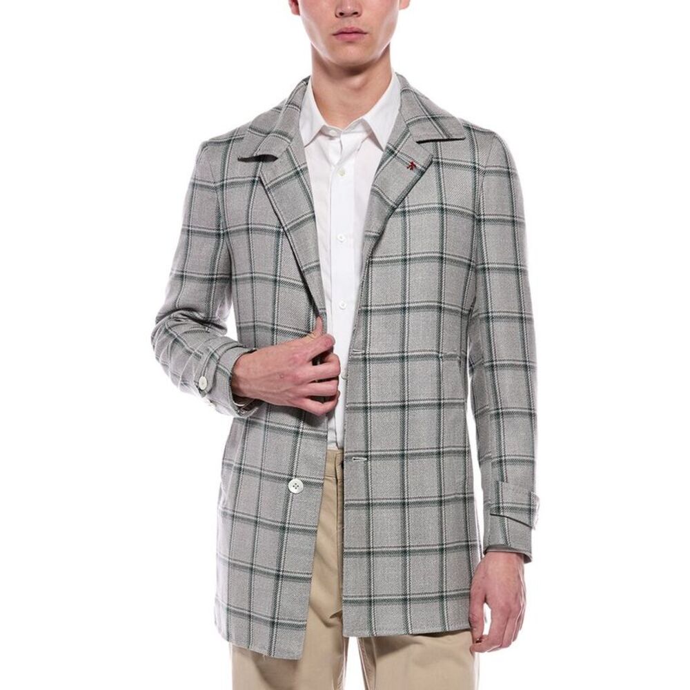 Isaia Mens Wool, Silk, & Linen-Blend Walking Coat, Grey